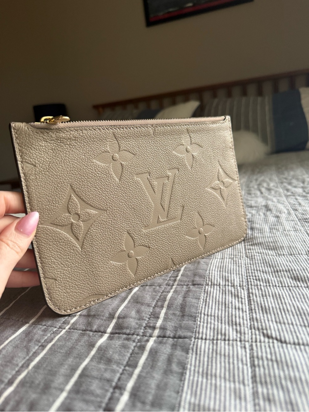 LV Empreinte leather pochette in taupe w gold hardware